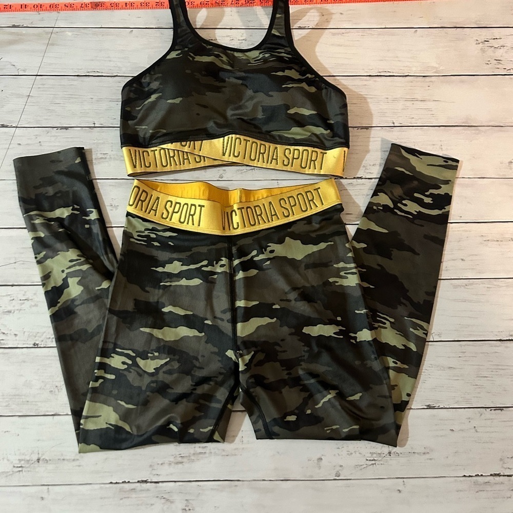 Victoria's Secret Camo Sports Bra & Leggings Set - Green, Black, Yellow - Picture 2 of 13